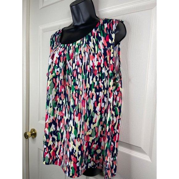 Jones Studio Blouse Womens Plus Size 1X Sleeveless Pink Green Yellow Stretch Top - Picture 5 of 8